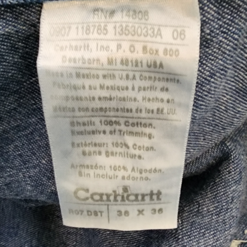 Carhartt Mens Denim 100% Cotton Overalls Blue Size 36 - Picture 10 of 11